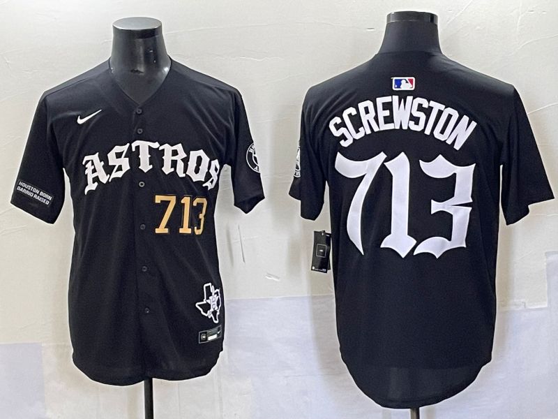 Men 2025 Houston Astros 713 Screwston Black Seven generations Joint Name Nike MLB Jersey style 7